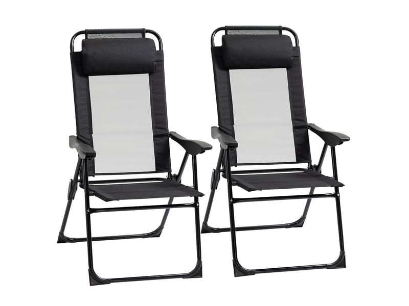  Lot de 2 chaises de jardin pliantes 62x70x109 cm dossier réglable 5 positions métal noir  - Conforama A