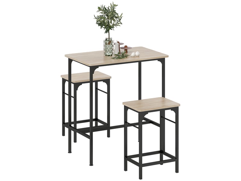  Ensemble table et tabourets de bar, table à manger avec 2 chaises antidérapantes, bois naturel  - Conforama A