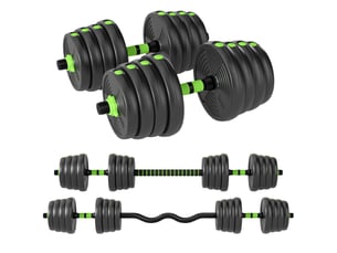 Ensemble d'haltères réglables 3 en 1 de 30 kg avec barres de connexion et poignées antidérapantes pour salle de sport à domicile (vert)