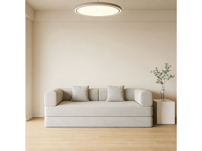  Canapé-lit convertible pliable en velours côtelé avec coussin cylindrique, blanc cassé  - Conforama B