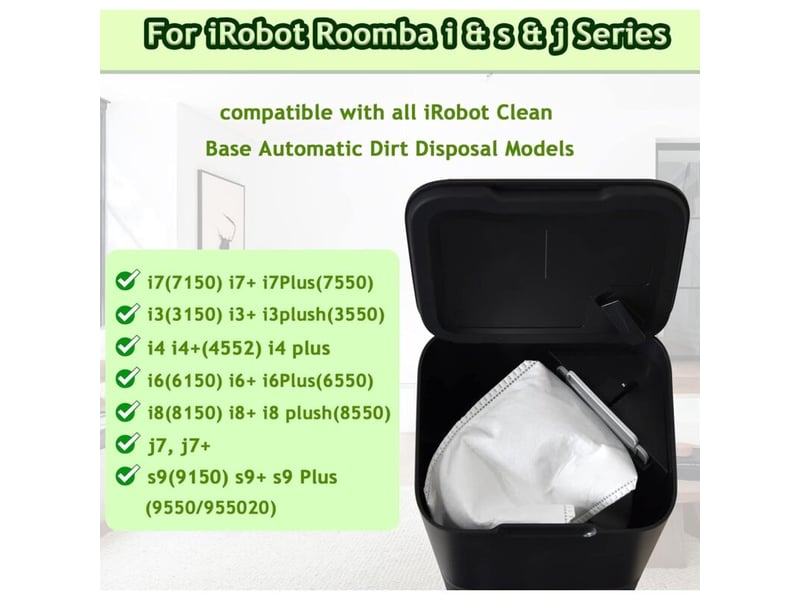 6 sacs d'aspirateur compatibles roomba, pour clean base isj series (i7, i3, i4, i6). Pièces de rechange, efficaces et faciles à installer.  - Conforama E