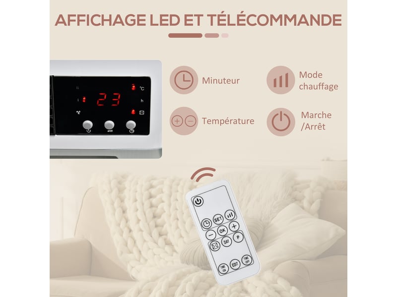  Radiateur mural soufflant 2000 w - chauffage céramique ptc - 3 niveaux de puissance - télécommande incluse blanc noir  - Conforama E