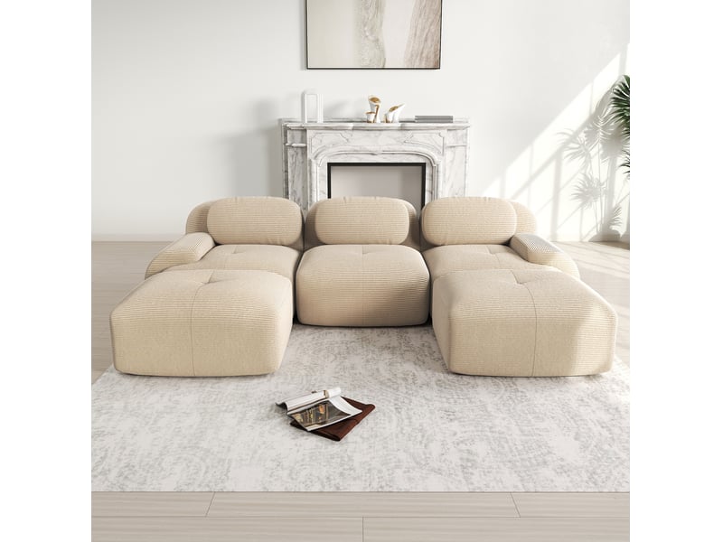 Canapé modulable en u 3 places en velours côtelé beige 298 x 178 x 70 cm - Conforama D