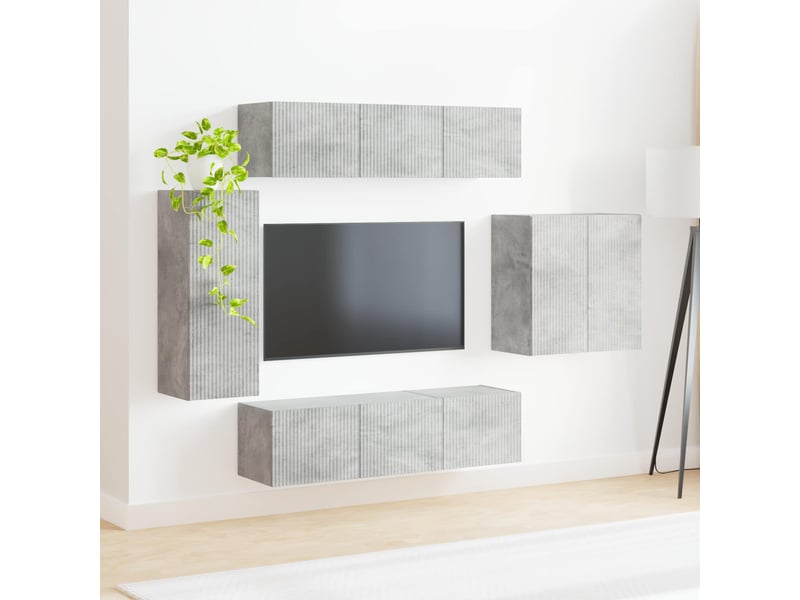  Ensemble de meuble tv - banc tv - meuble de rangement mural 6 pcs gris béton  - Conforama D