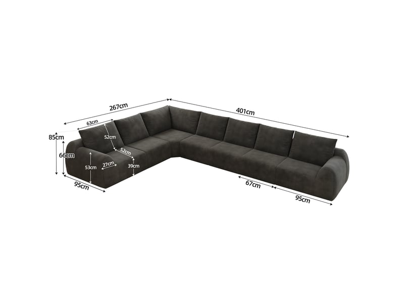 Canapé d'angle 7 places compressé en mousse haute élasticité sans montage, en chenille gris foncé - Conforama C