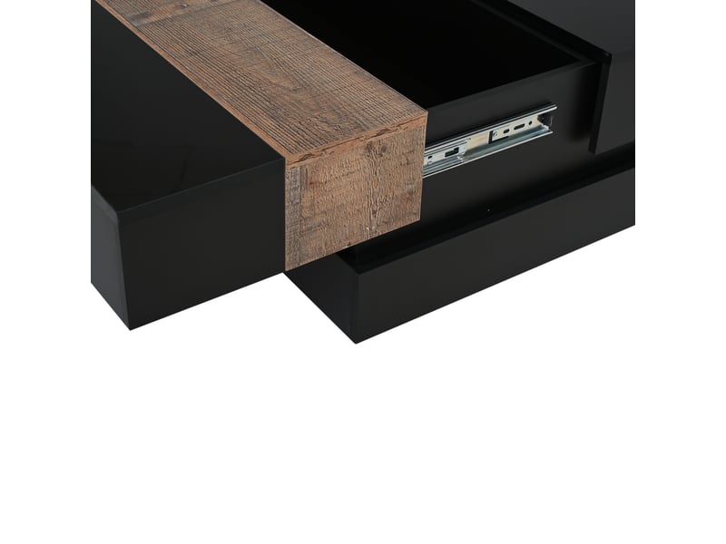  Table basse carrée noire – plateau coulissant et rangement caché – 70 x 70 x 39 cm  - Conforama E