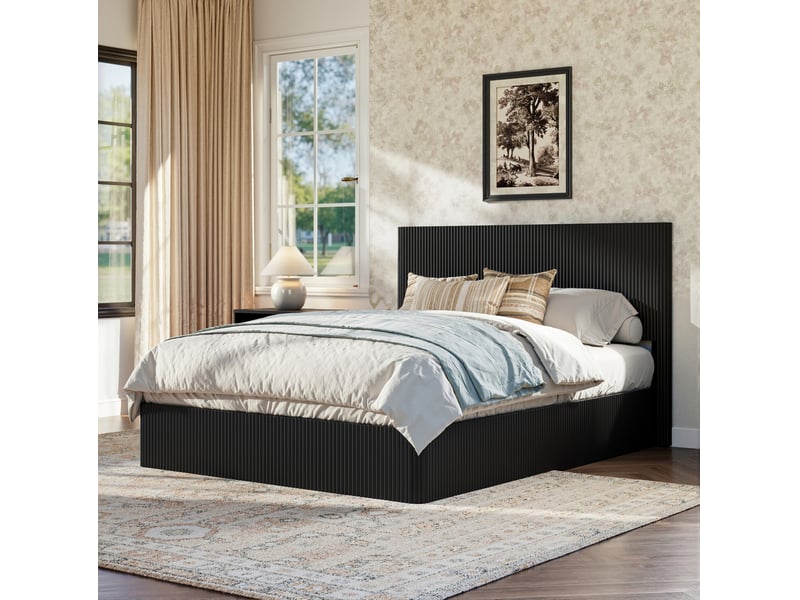  Lit avec rangement et système de levage hydraulique noir 160 x 200 cm  - Conforama D