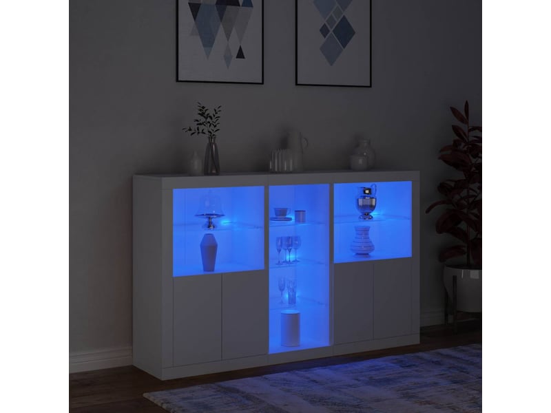  Buffet - bahut - meuble de rangement avec lumières led blanc 162x37x100 cm  - Conforama E