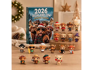 Calendrier de l’avent 2026 vache highland, 24 figurines miniatures 3d, compte à rebours de noël