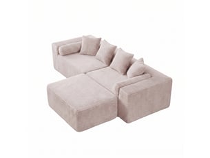 Canapé d'angle, canapé modulable; en tissu chenille, style cloud, beige