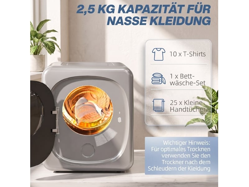 Sèche-linge à évacuation compact 48 x 40 x 56 cm argent, tambour en acier inoxydable, 6 programmes temporisés - Conforama E