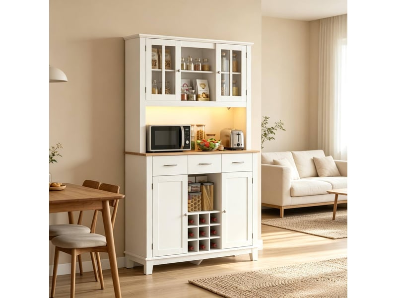 Buffet de cuisine 4 portes, 3 tiroirs, casier à bouteilles et éclairage led à 16 couleurs 100 × 39,5 × 180 cm - Conforama B
