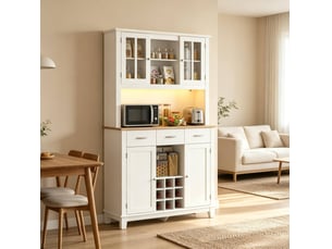 Buffet de cuisine 4 portes, 3 tiroirs, casier à bouteilles et éclairage led à 16 couleurs 100 × 39,5 × 180 cm