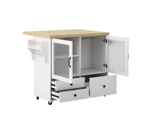 Desserte de cuisine 100x42-70 cm blanc et bois clair en mdf, plateau extensible avec rangements et roulettes