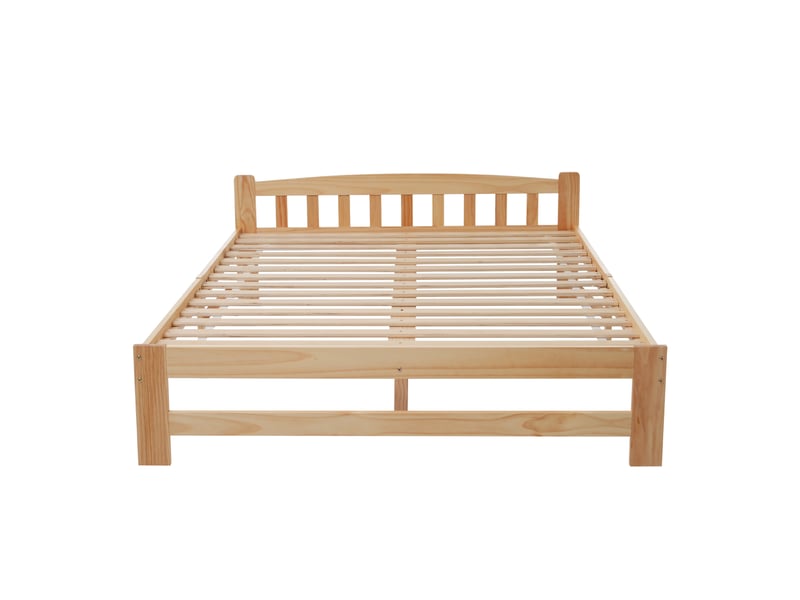  Lit double en bois massif 140x200 cm, naturel, avec tête de lit, lattes et pied central, cadre solide pour adulte  - Conforama A