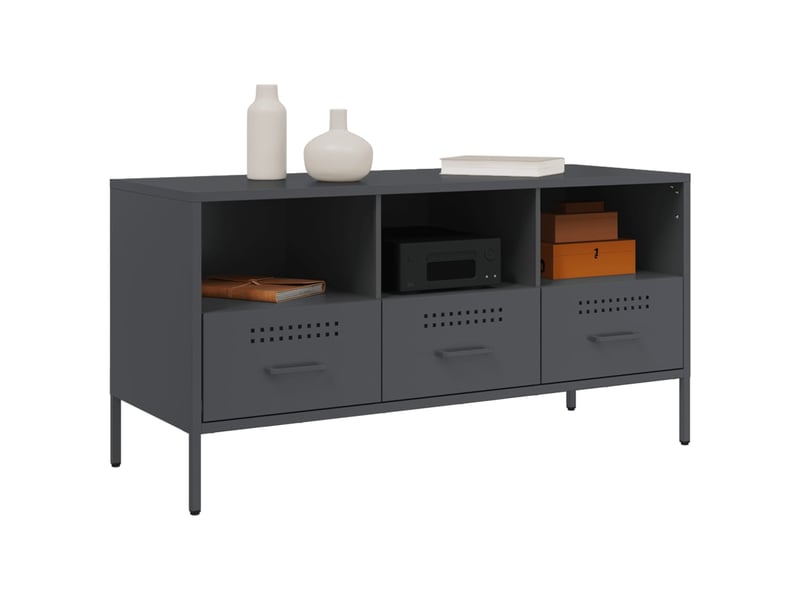  Meuble tv - banc tv - meuble de rangement anthracite 100,5x39x50,5 cm acier  - Conforama D