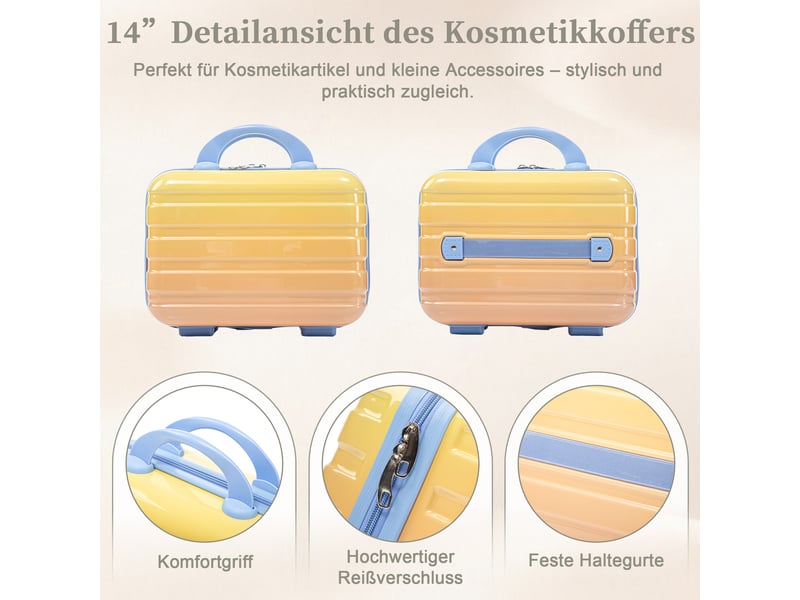  Set de valises rigides,20 pouces et trousse 14 pouces,à serrure à code,pc,jaune  - Conforama D