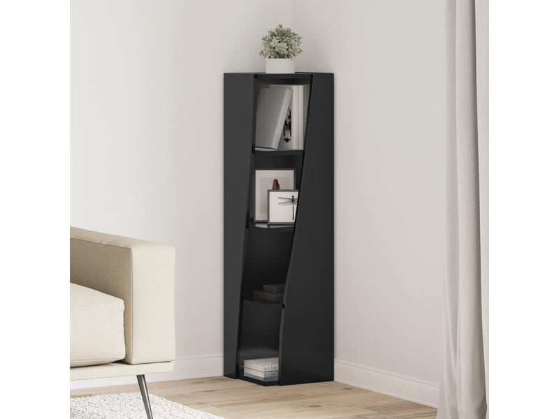  Meuble d'angle, meuble de rangement salon 27,5x27x102cm bois d'ingénierie noir  - Conforama B