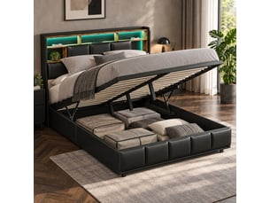 Lit coffre 140x190 cm SANS MARQUE coloris noir