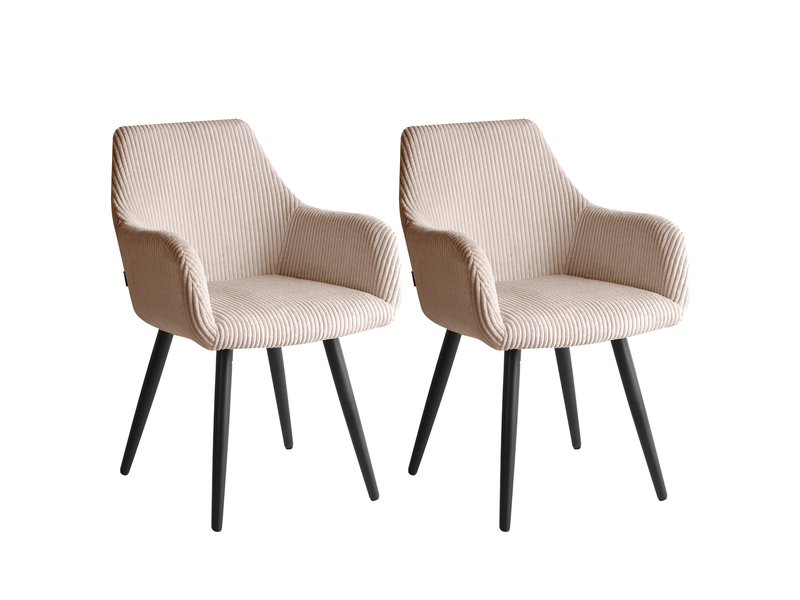Lot de 2 chaises de salle à manger mori velours côtelé beige  - Conforama D
