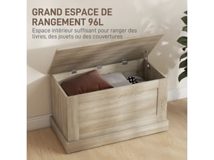 Coffre de rangement, coffre à jouets, avec charnière de sécurité, pour salon, en bois, bois naturel, 80 x 40 x 45 cm
