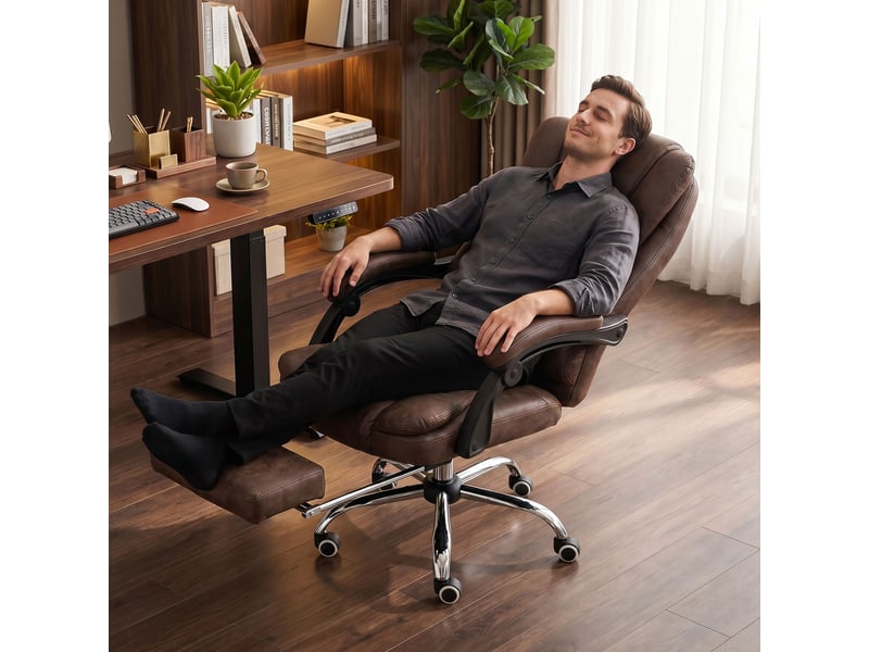  Fauteuil de bureau direction massant chauffant hauteur réglable dossier toile inclinable de microfibre marron  - Conforama A