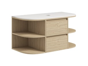 Meuble sous vasque suspendu marron, 90 cm, 2 tiroirs et 4 étagères