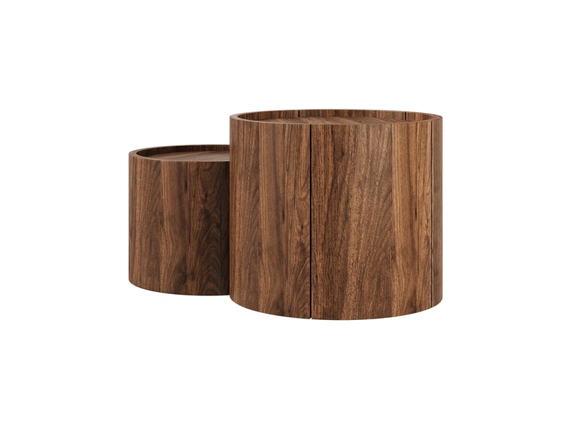  Table basse ronde rangement et tiroirs - lpospi - portes courbes, panneau de particules noyer 77,5 × 47,5 × 40 cm  - Conforama E