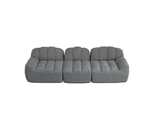 Canapé droit coquille 3 places bouclette gris – 288 x 104 x 79 cm