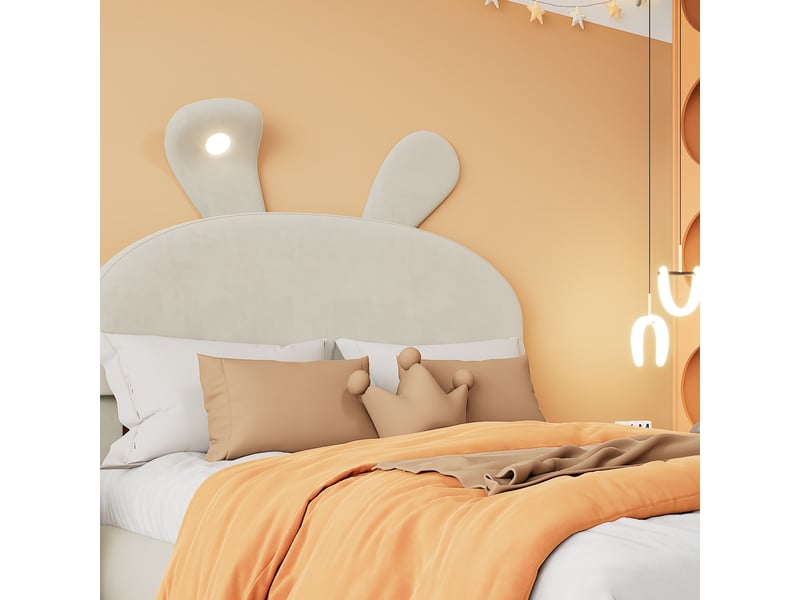  Lit avec oreilles de lapin en velours beige 90 x 200 cm  - Conforama D