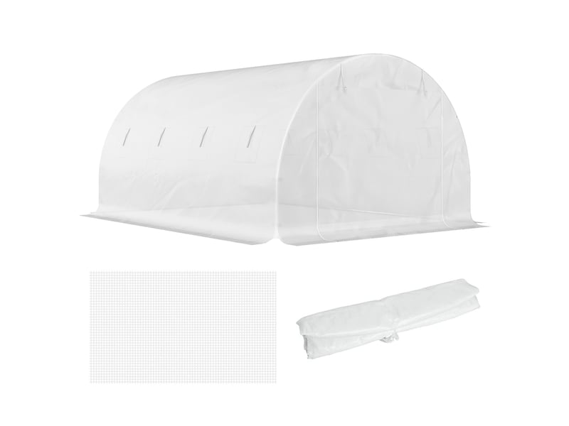  Serre en polyéthylène avec 8 fenêtres, porte sectionnelle et bords enterrés, 4 x 3 x 2 m, blanche  - Conforama B