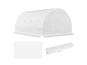 Serre en polyéthylène avec 8 fenêtres, porte sectionnelle et bords enterrés, 4 x 3 x 2 m, blanche