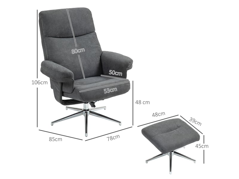  Fauteuil inclinable avec repose-pieds, dossier réglable, aspect velours, jusqu'à 150 kg, anthracite  - Conforama E