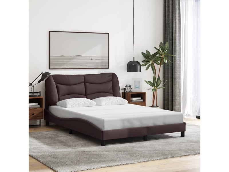  Lit double- lit adulte -  cadre de lit avec led sans matelas hvar marron foncé 120x200cm tissu  - Conforama C