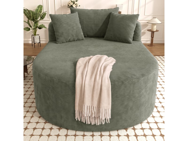 Canapé 1 places en velours côtelé vert, assise profonde 122 cm, sans montage, design ovale - Conforama W
