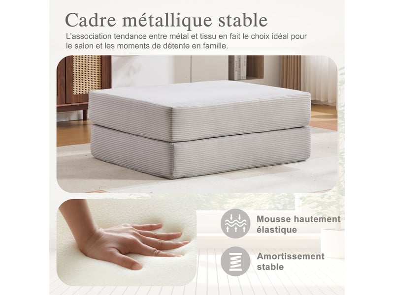 Tabouret de compression en velours côtelé – doux, doux pour la peau, 2 blocs de mousse épais pour un confort d'assise élevé. Dépliable en un seul HFSN-1227LG - Conforama E