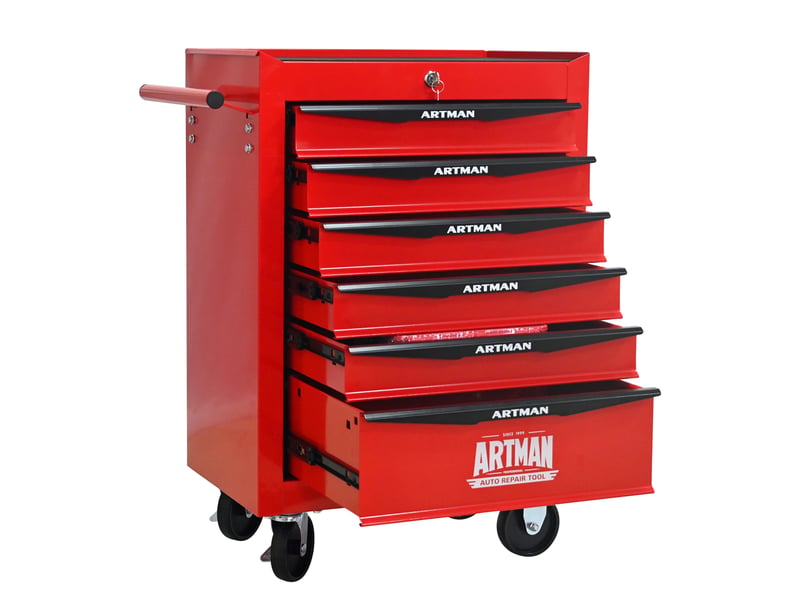  Servante d'atelier à 6 tiroirs 60 x 33 x 77,5 cm rouge et noir en acier, mobile et verrouillable  - Conforama A