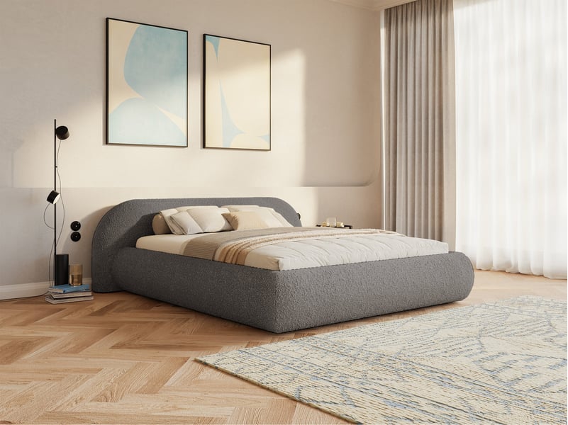  Selsey shels - lit rembourré - 200x200 cm - bouclé marron Shels Low - Conforama C