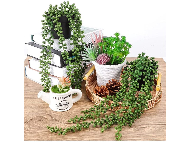  Simulation de fleurs en plastique, fausses fleurs artificielles, plantes succulentes larmes d\'amoureux fausses plantes, perles de bouddha en chapelet, rotin en pot  - Conforama D