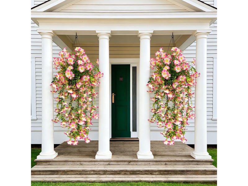 Pièces fleurs artificielles extérieures pétunias résistants aux uv plantes retombantes décoration jardin balcon terrasse (rose) - Conforama D