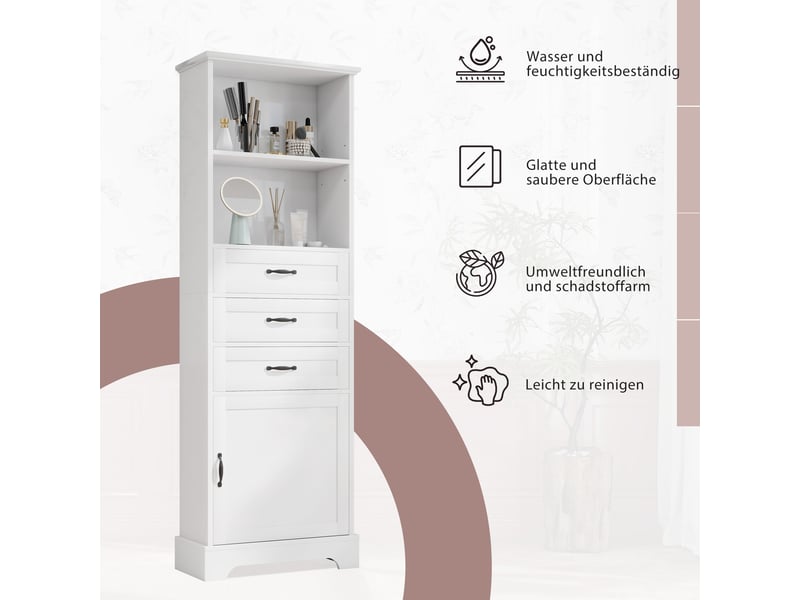  Meuble de salle de bain 1 porte 3 tiroirs en mdf blanc 56 x 25.6 x 167 cm  - Conforama E