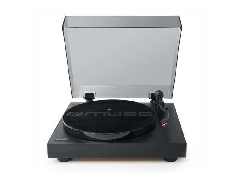  Platine vinyles muse mt-105 b avec fonction d'arrêt automatique et adaptateur d'enregistrement 45 tr-min noir, lumière ovni  - Conforama B