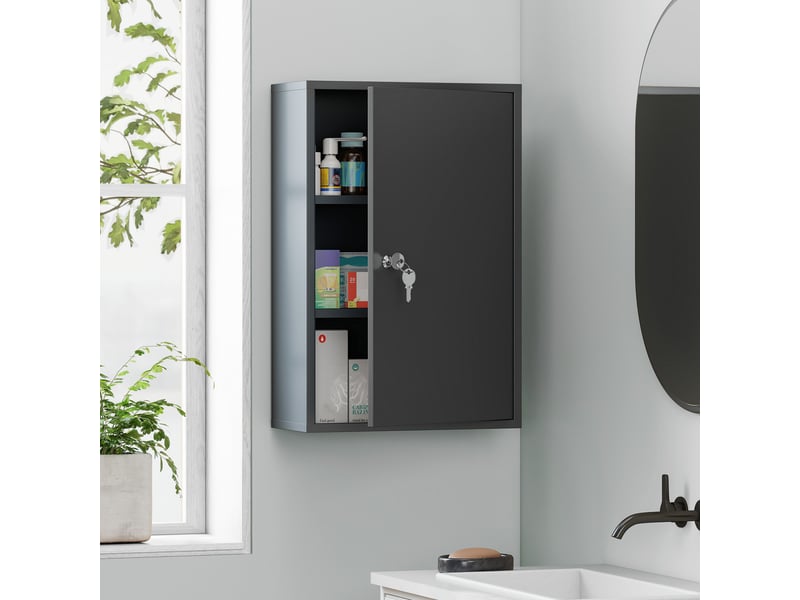  Armoire à pharmacie murale, meuble de salle de bain avec 3 étagères, 2 clés, 40 x 18 x 60 cm, grise  - Conforama C