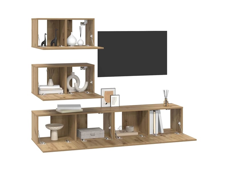  Ensemble meuble tv - banc tv - meuble de rangement 4 pcs chêne artisanal bois d'ingénierie  - Conforama C