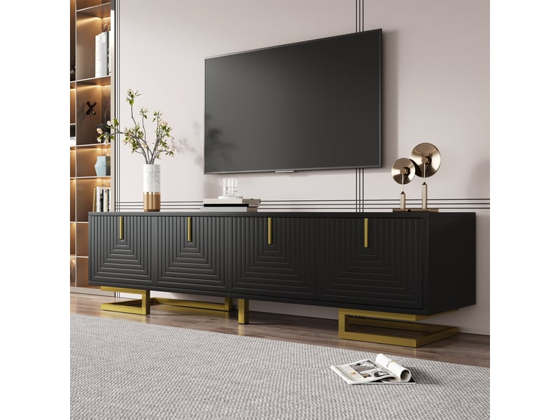  Meuble tv noir 160 cm avec pieds dorés et portes texturées  - Conforama B