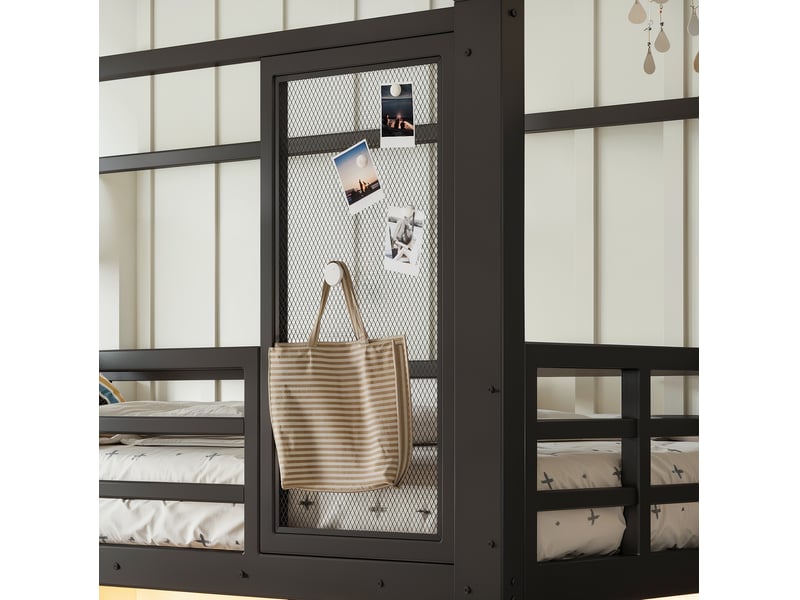  Lit mezzanine enfant 90 × 200 cm 1 place avec toboggan, escalier, led bluetooth et rangements, sans matelas  - Conforama E