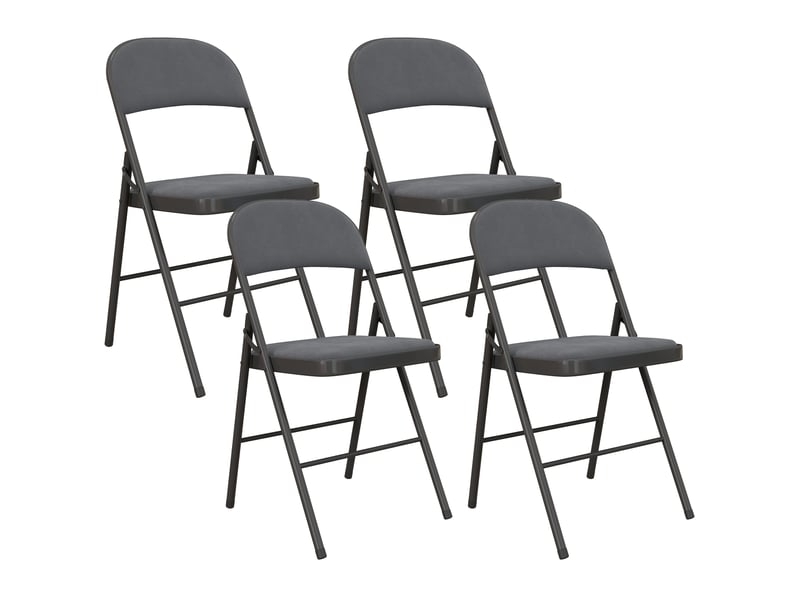 Lot de 4 chaises pliantes et portables intérieur avec assises et dossiers rembourrés en velours, gris foncé, cadre en acier  - Conforama B