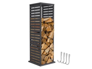 Ml-design range-bûches vertical en acier galvanisé 37,5 x 37,5 x 112 cm, intérieur et extérieur, motif de fentes, support colonne rangement bois de chauffage cheminée, 4 crochets, anthracite mat