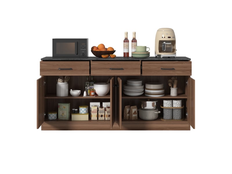 Buffet 160x37x76,5 cm, rangements avec trois tiroirs, finition noyer et béton, mdf, style contemporain, coloris brun - Conforama A