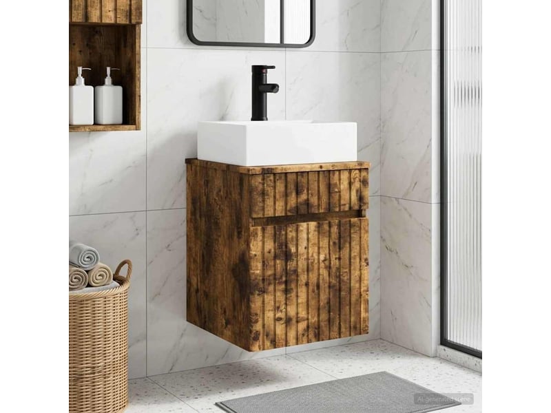  Meuble-sèche avec évier mural chêne fumé 39x41x62.5 cm  - Conforama B
